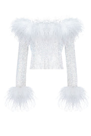 Sparkle Feathers Top w Open Shoulders
