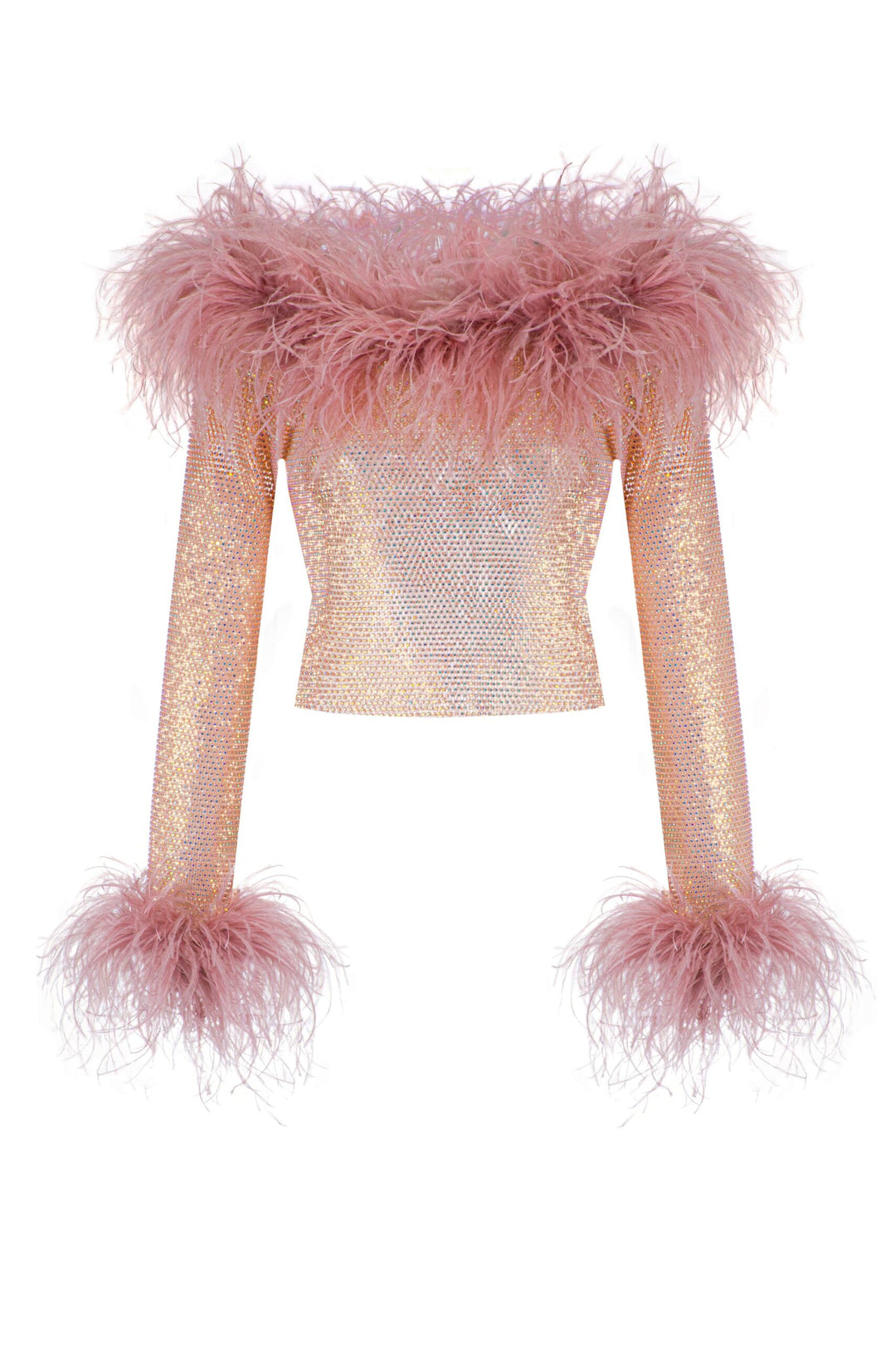 Sparkle Feathers Top w Open Shoulders