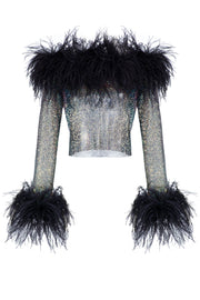 Sparkle Feathers Top w Open Shoulders