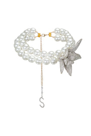 Pearl Choker w/ Silver Flower