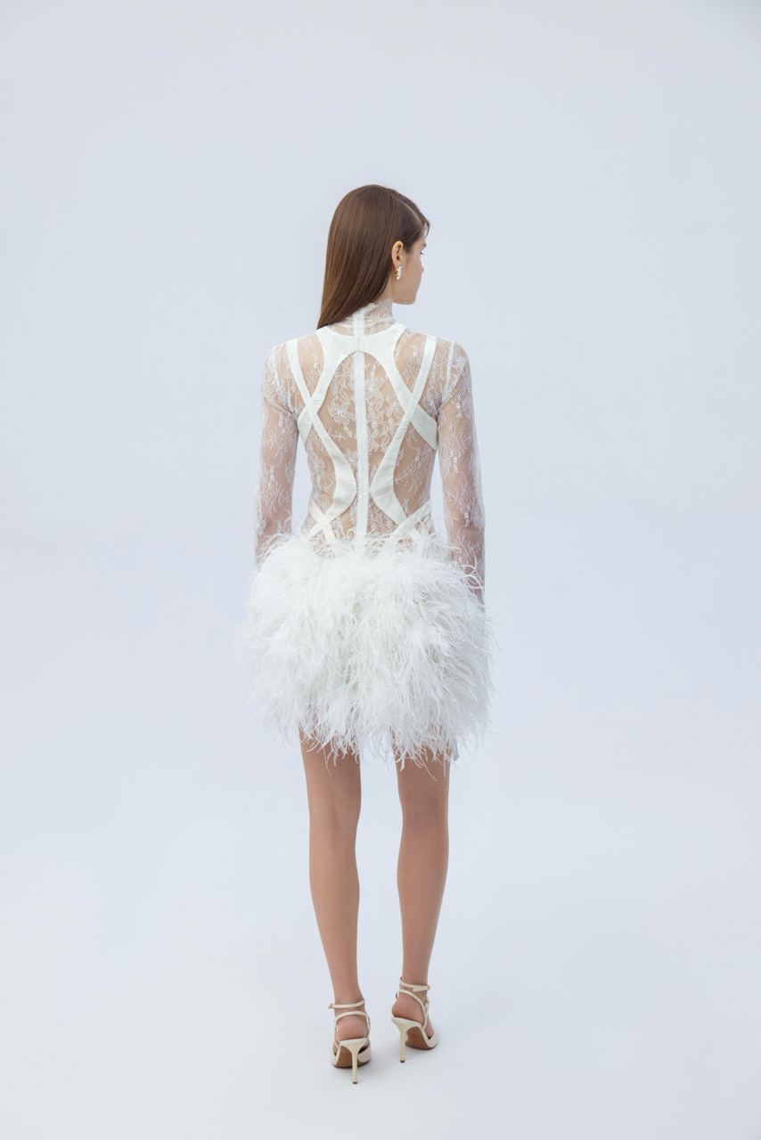 Lacet mini feather dress