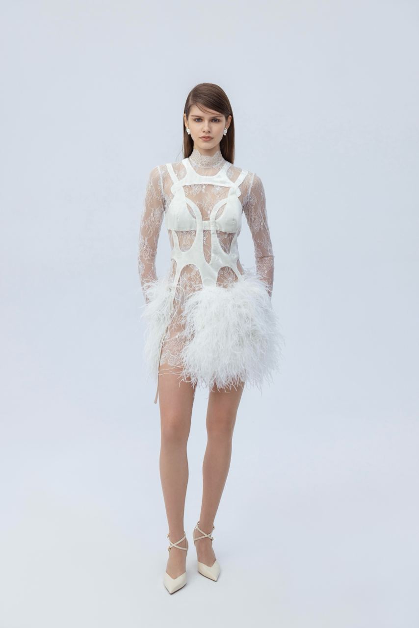 Lacet mini feather dress