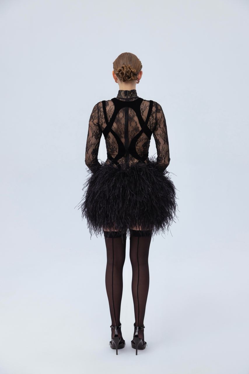 Lacet mini feather dress