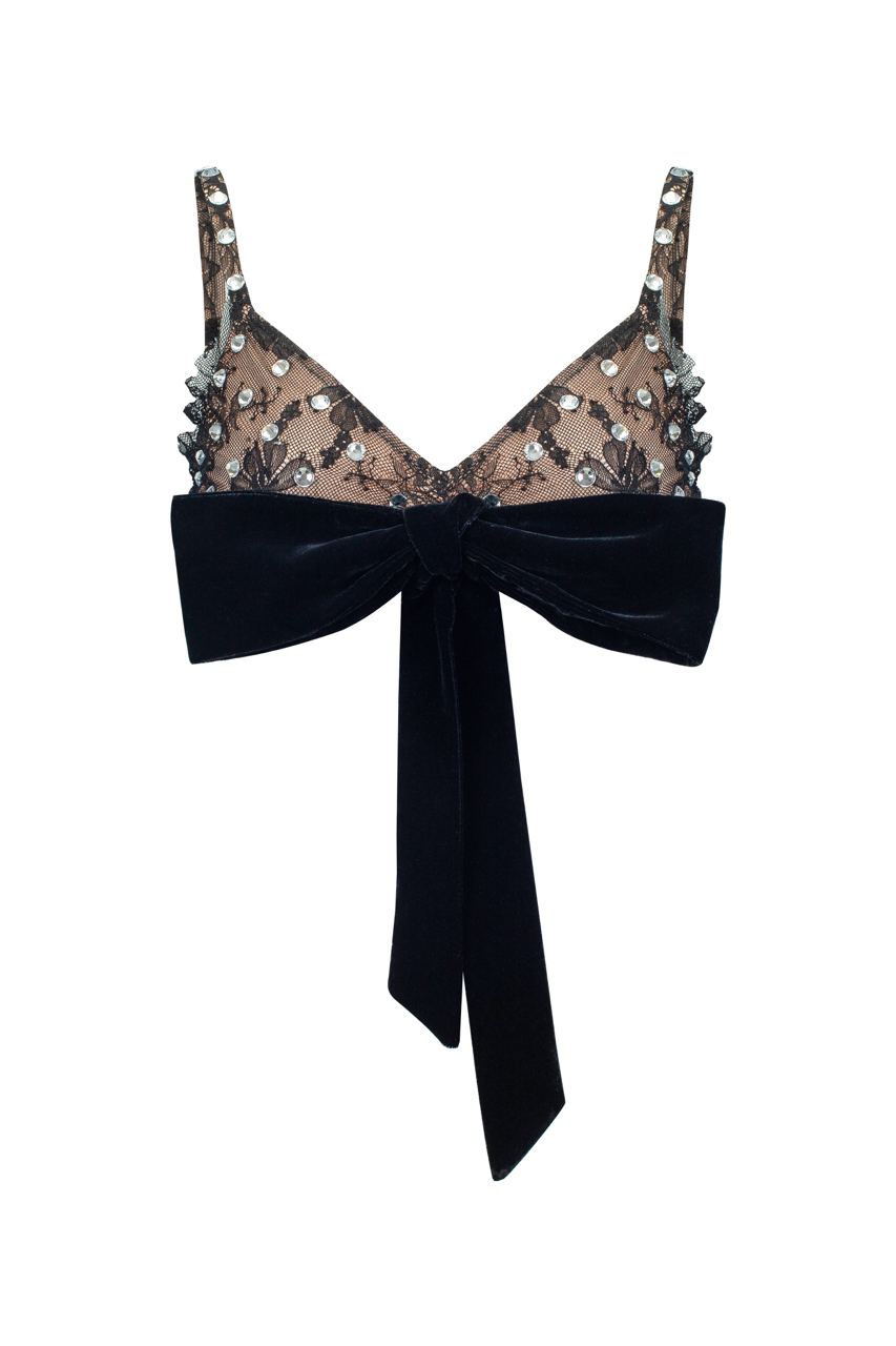 Diamante top with velvet bow