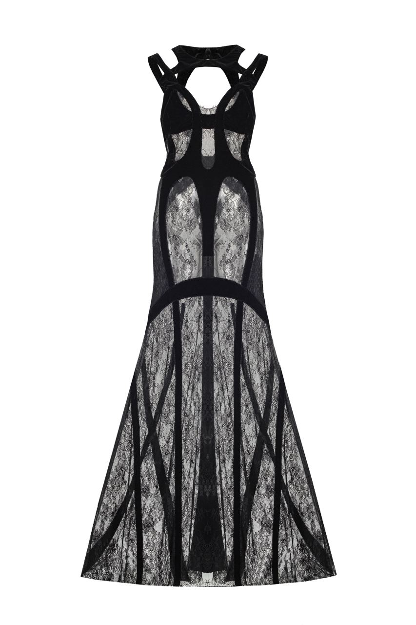 Lacet maxi dress with soft velvet