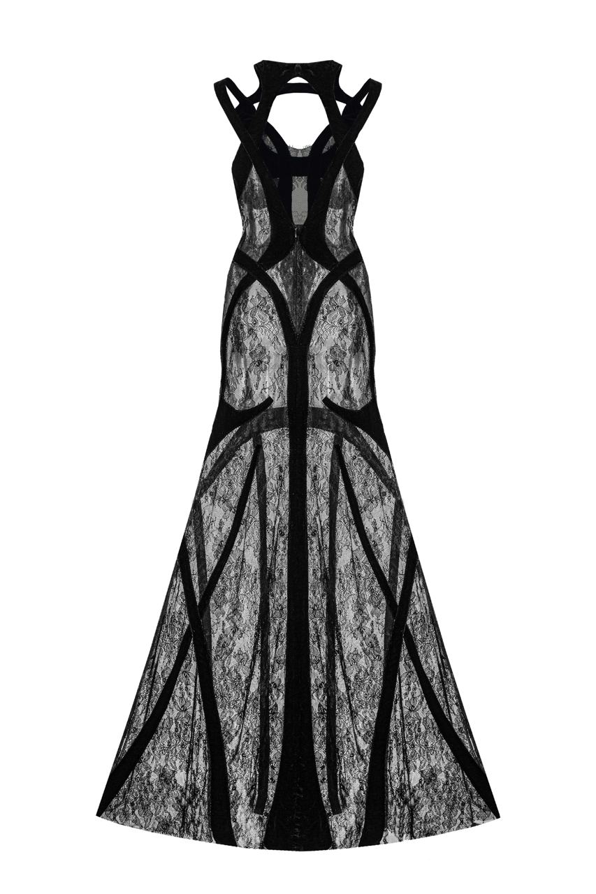 Lacet maxi dress with soft velvet