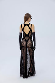 Lacet maxi dress with soft velvet