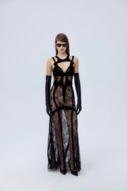 Lacet maxi dress with soft velvet