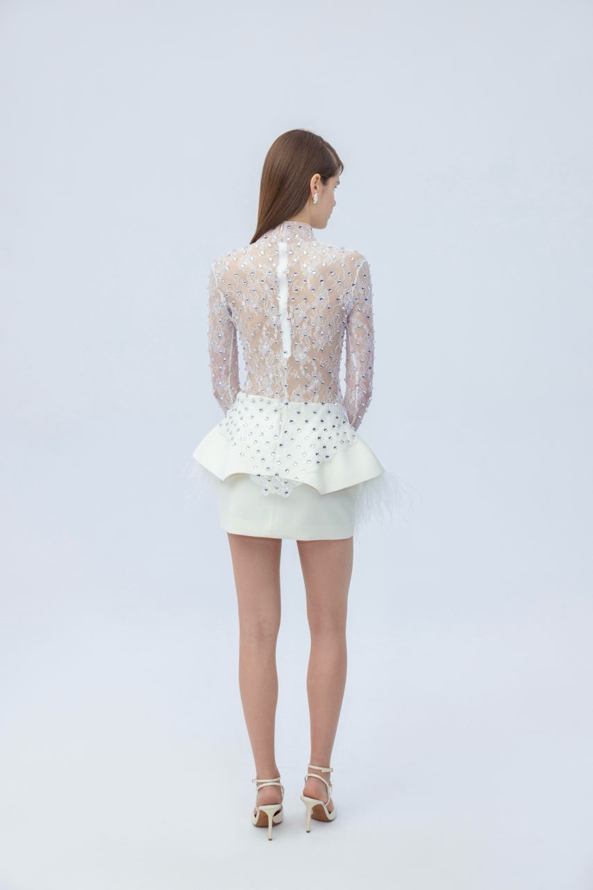Mini basque skirt with feathers