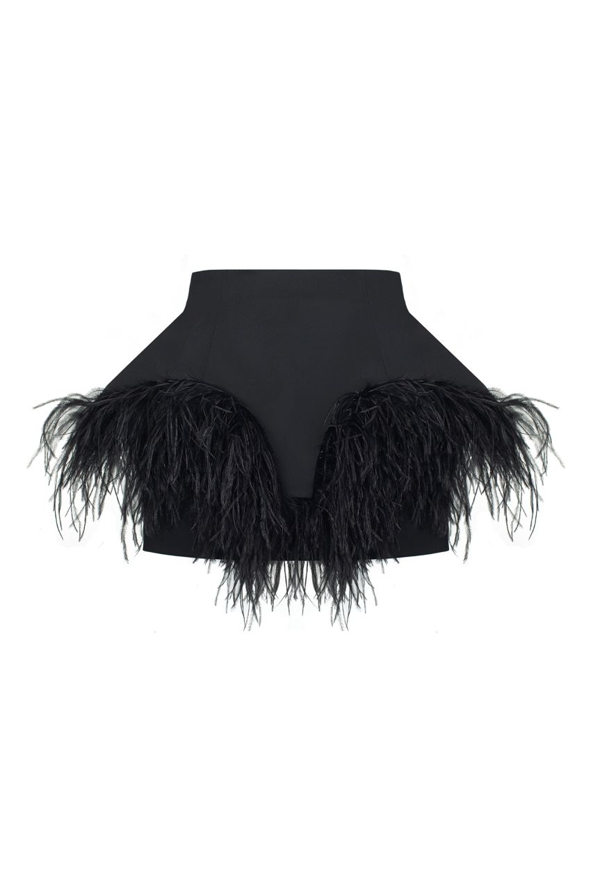 Mini basque skirt with feathers