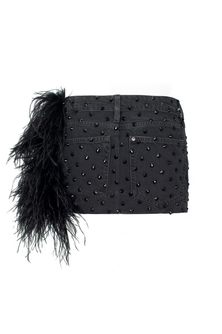 Diamante mini jeans skirt with feathers