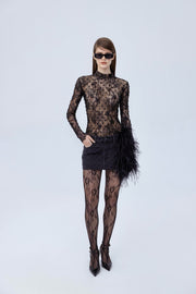 Diamante mini jeans skirt with feathers