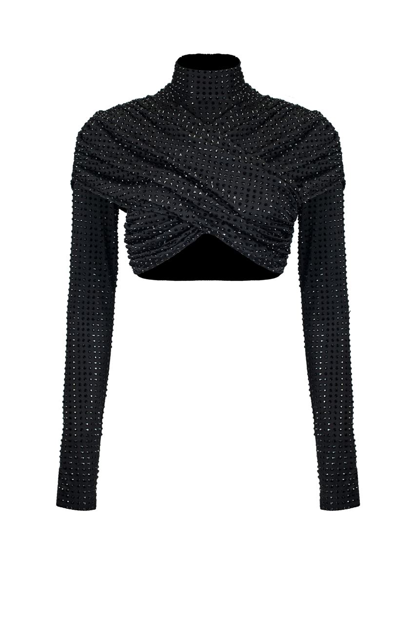Diamante crop top with sleeves