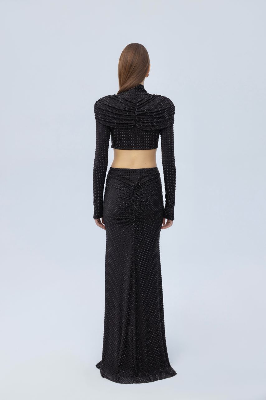 Diamante crop top with sleeves
