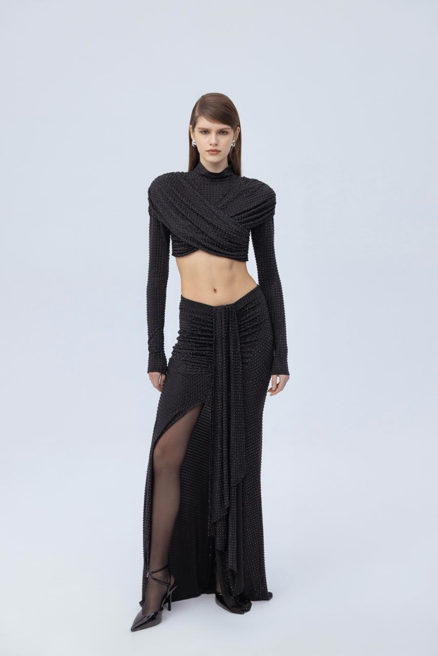 Diamante crop top with sleeves