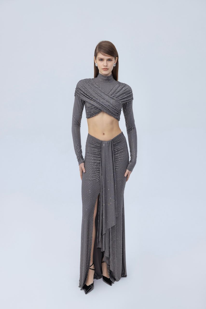 Diamante maxi skirt with cut