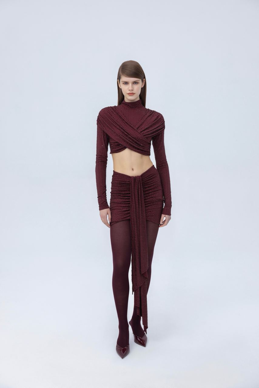 Diamante crop top with sleeves
