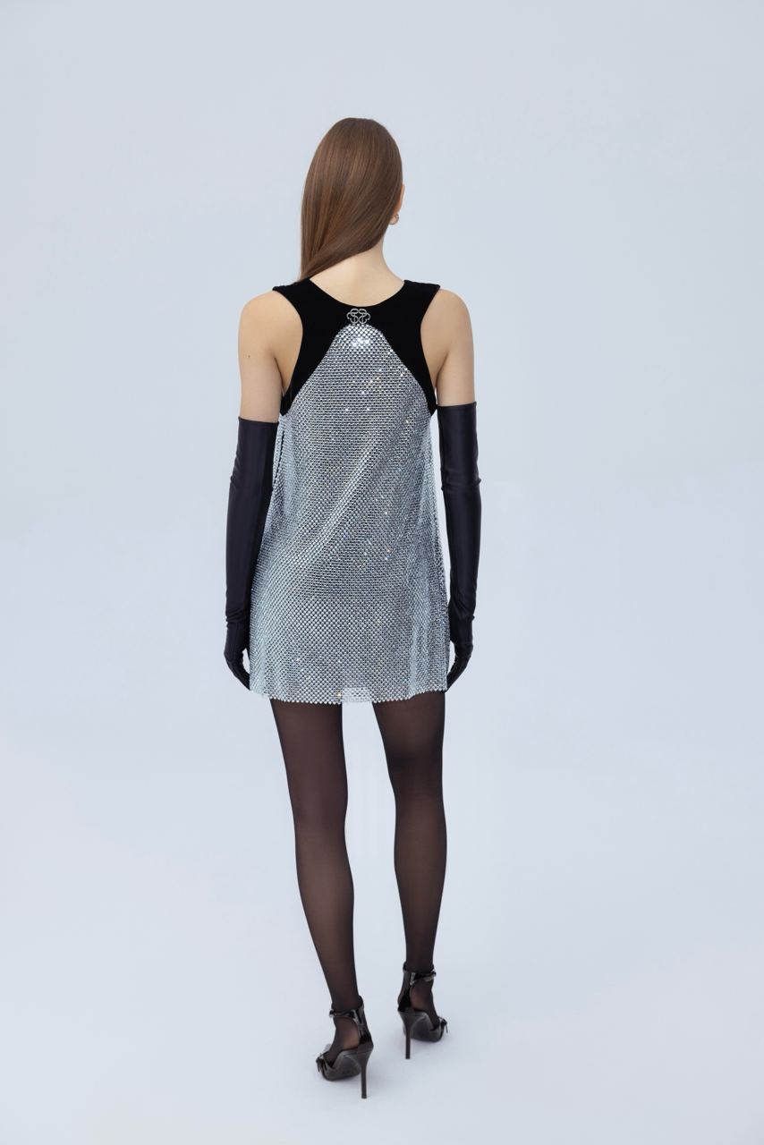 Diamante velvet mini dress