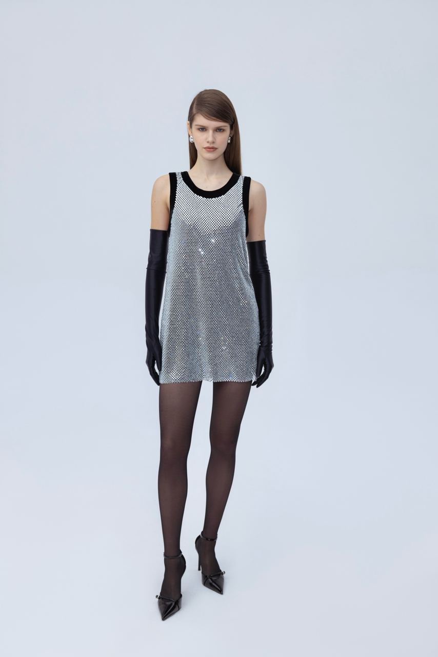 Diamante velvet mini dress