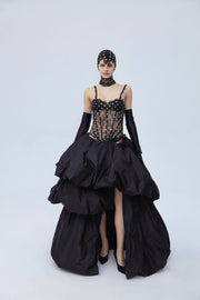 diamante corset dress Elaine Diamond Embellished Corset Sheer Maxi Dress