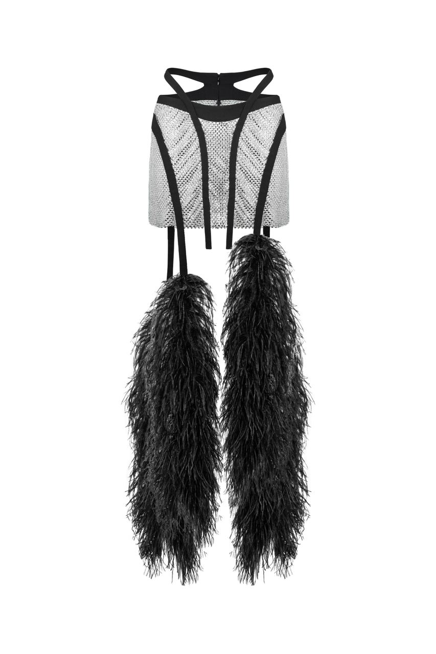 Diamante mini feather skirt