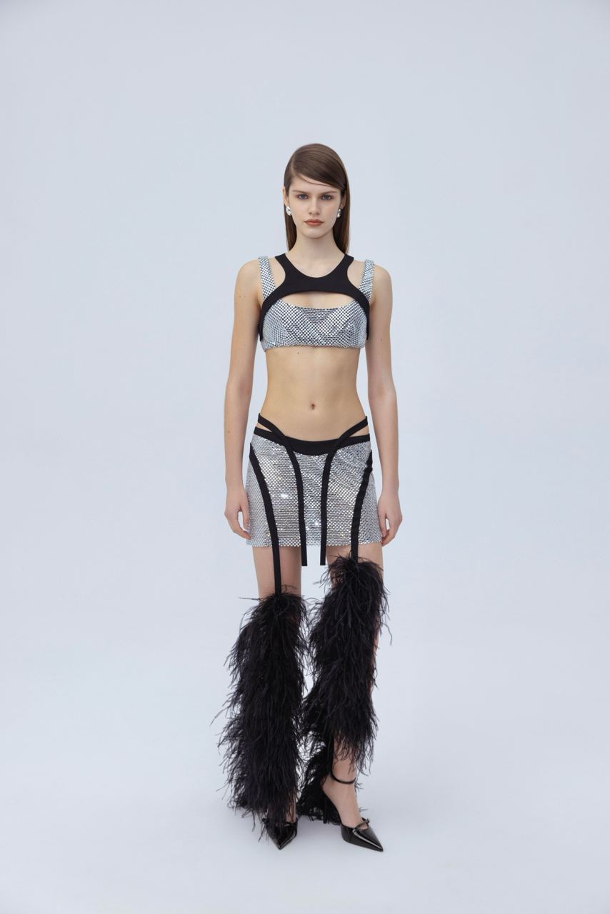 Diamante mini feather skirt