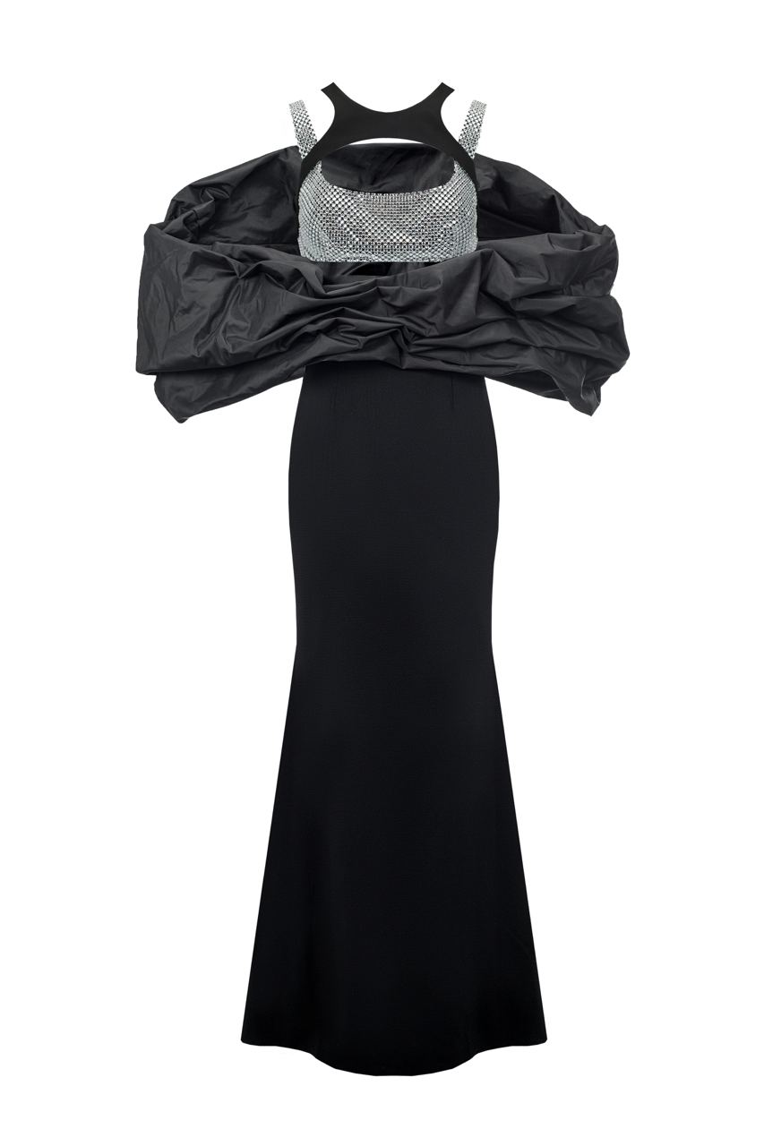 Diamante maxi dress with pouffe