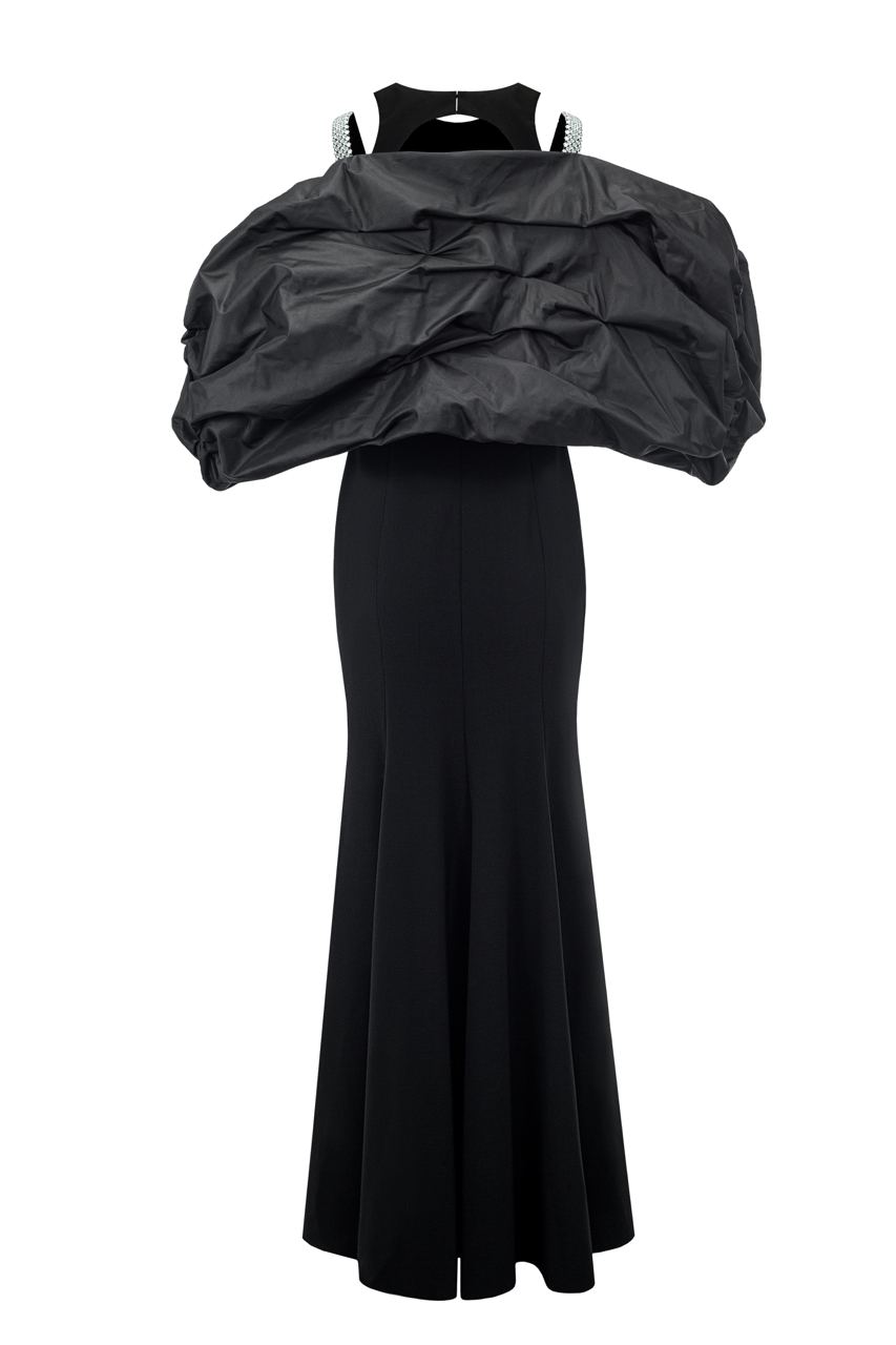 Diamante maxi dress with pouffe