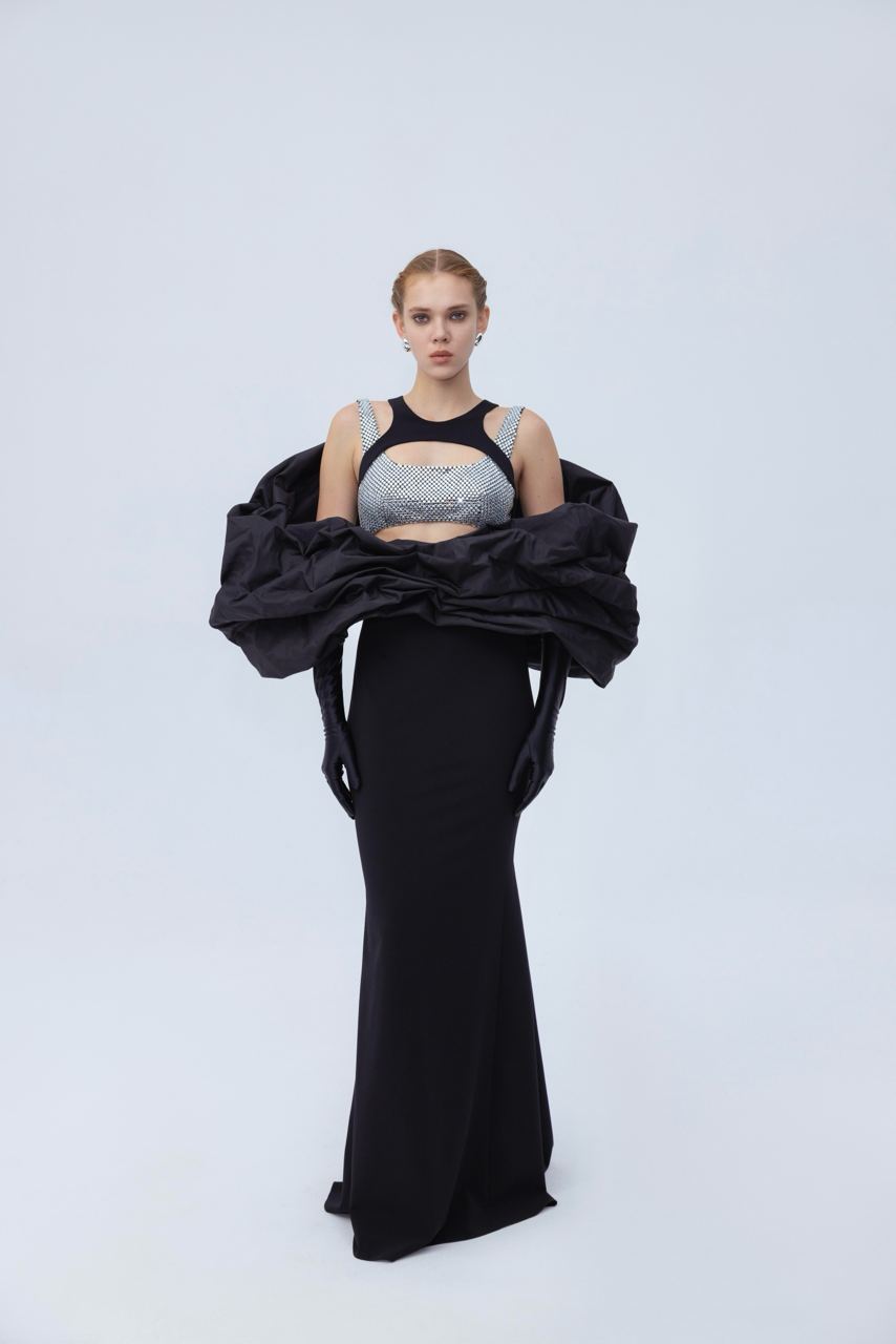 Diamante maxi dress with pouffe