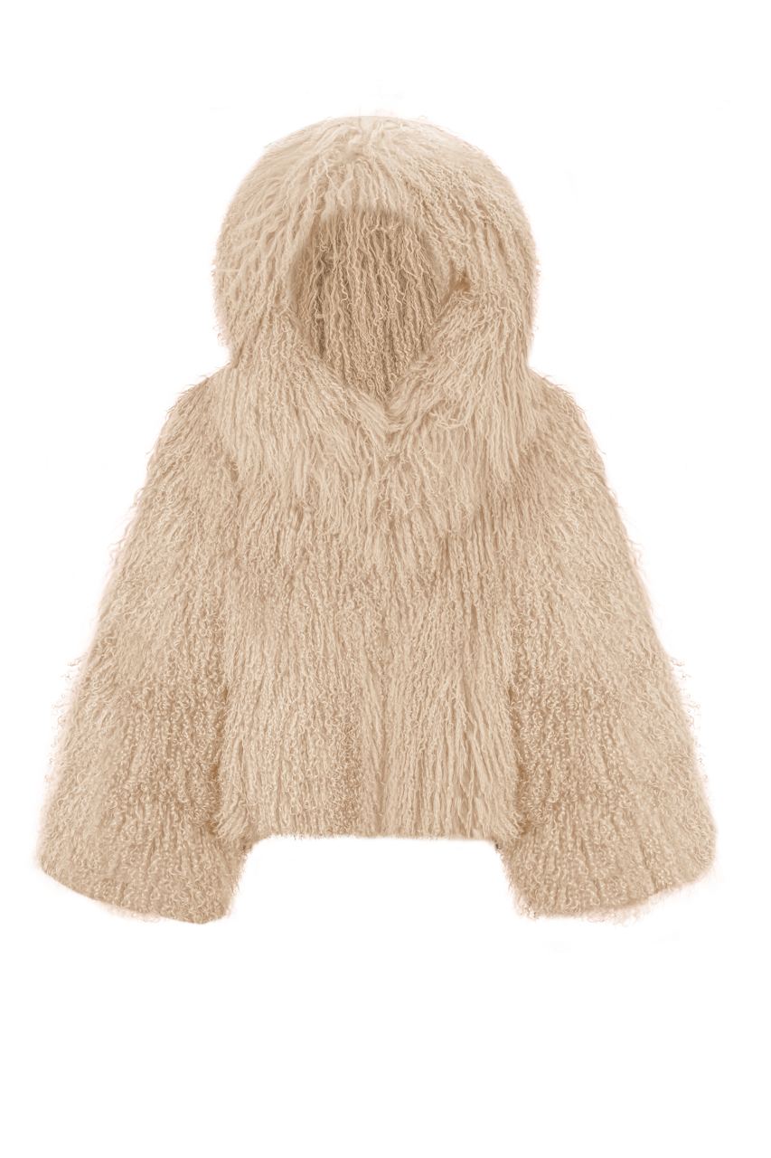 Short fur coat with hood