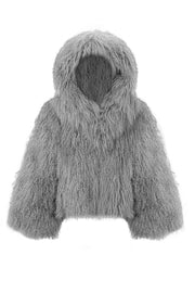 Short fur coat with hood
