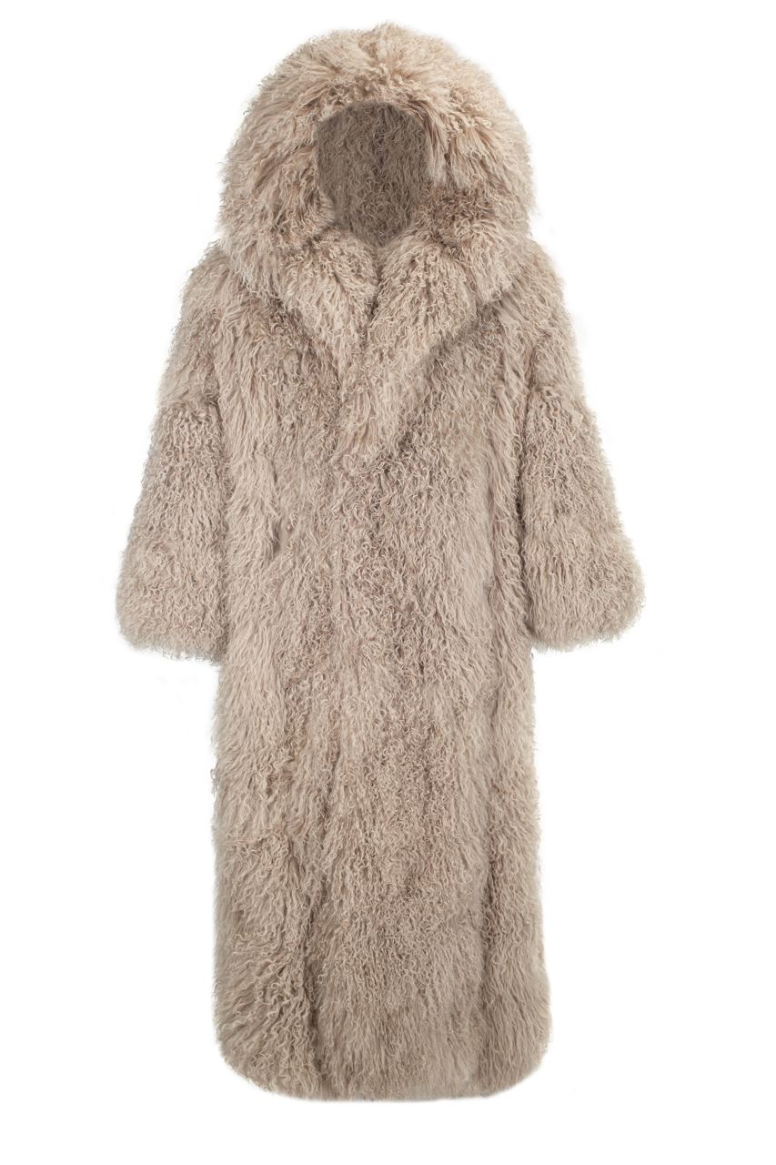 Long fur coat with hood