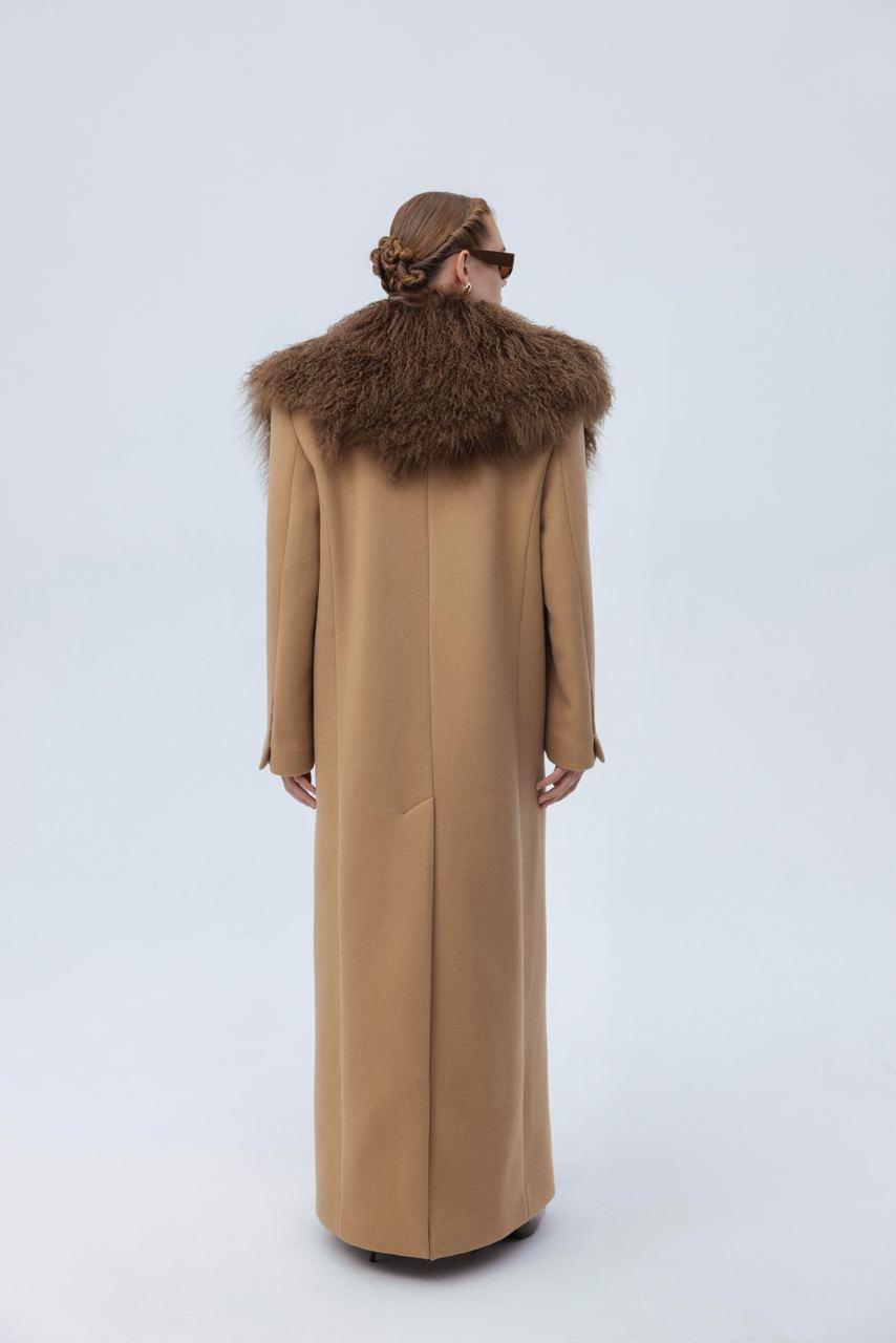 Coat with fur collar
