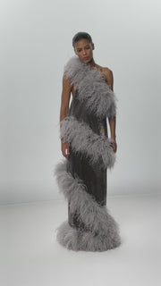 Maxi Dress with Spiral Feathers