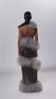 Maxi Dress with Spiral Feathers