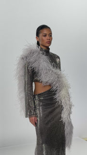 Midi Dress with Feathers and Slit