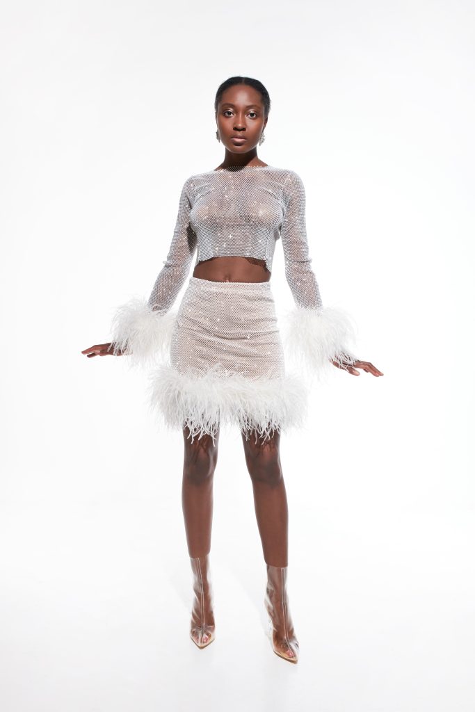 Starburst Feather Skirt in White Xs / White