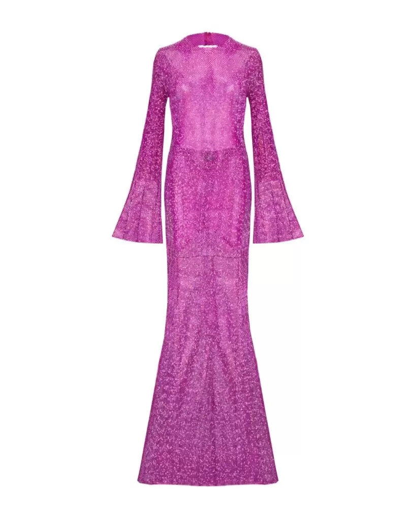 Fuchsia Crystal Maxi Flared Dress with Open Back - SANTA